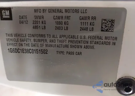 2012 Cadillac Cts Standard из США, поврежденный, VIN 1G6DC1E38C0151502